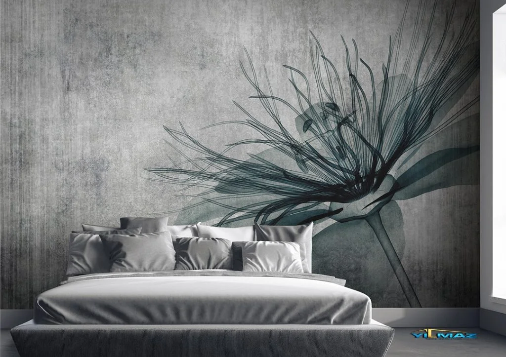Beton Gri Zemin Antrasit Modern Çiçekli Duvar Kağıdı - Türkiye Geneli Ücretsiz Kargo - Yılmaz Home Collection