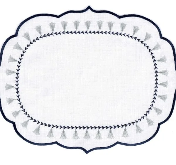 Runner Amerikan Seti Püskül Nature Nakışlı Beyaza Lacivert 13 Parça