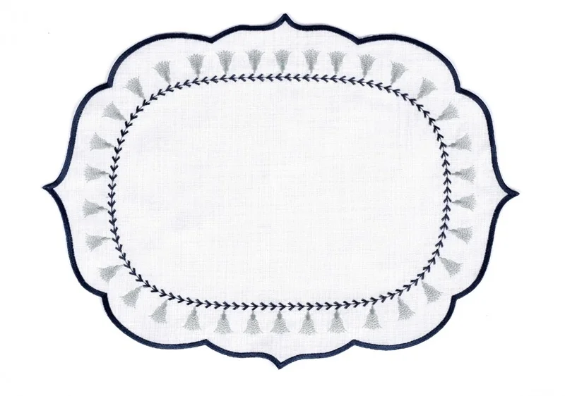 Runner Amerikan Seti Püskül Nature Nakışlı Beyaza Lacivert 13 Parça