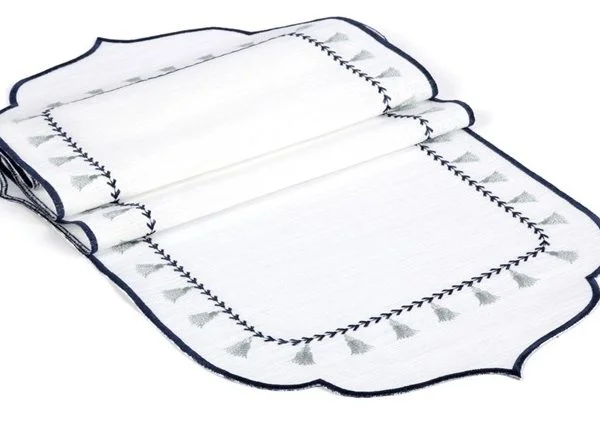 Runner Amerikan Seti Püskül Nature Nakışlı Beyaza Lacivert 13 Parça