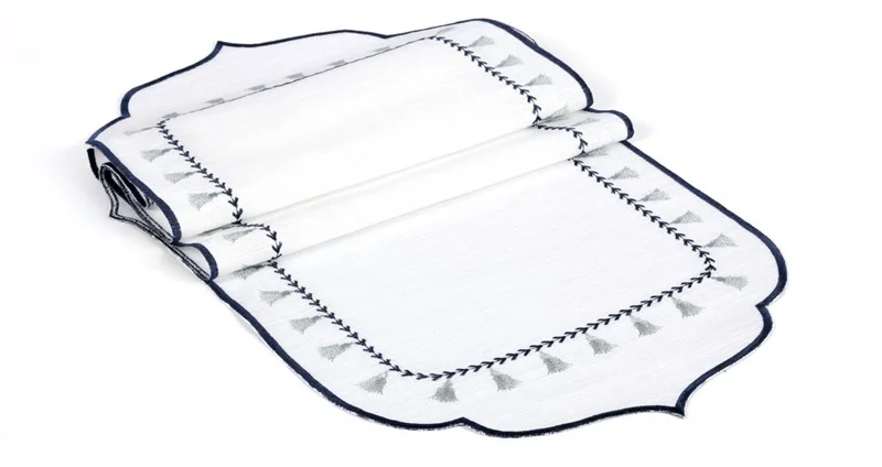 Runner Amerikan Seti Püskül Nature Nakışlı Beyaza Lacivert 13 Parça