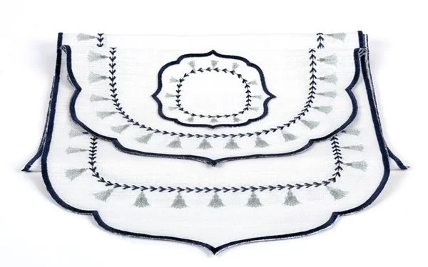 Runner Amerikan Seti Püskül Nature Nakışlı Beyaza Lacivert 13 Parça