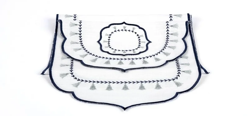 Runner Amerikan Seti Püskül Nature Nakışlı Beyaza Lacivert 13 Parça