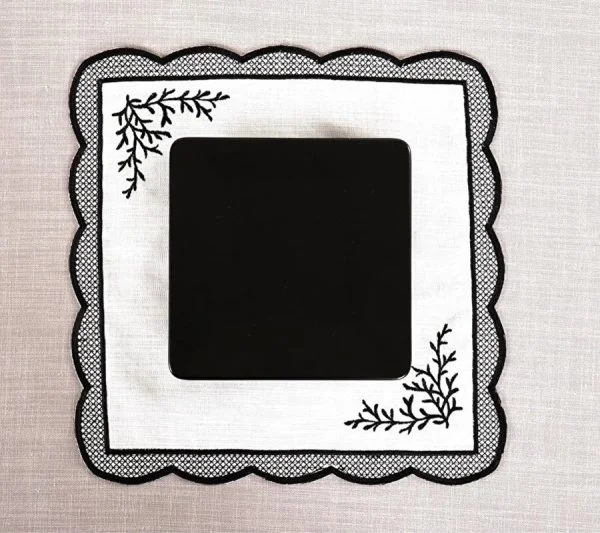 Runner Amerikan Seti Dal Nature Nakışlı Beyaza Siyah 13 Parça