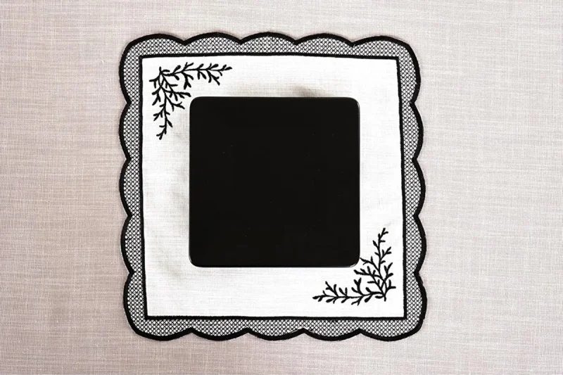 Runner Amerikan Seti Dal Nature Nakışlı Beyaza Siyah 13 Parça