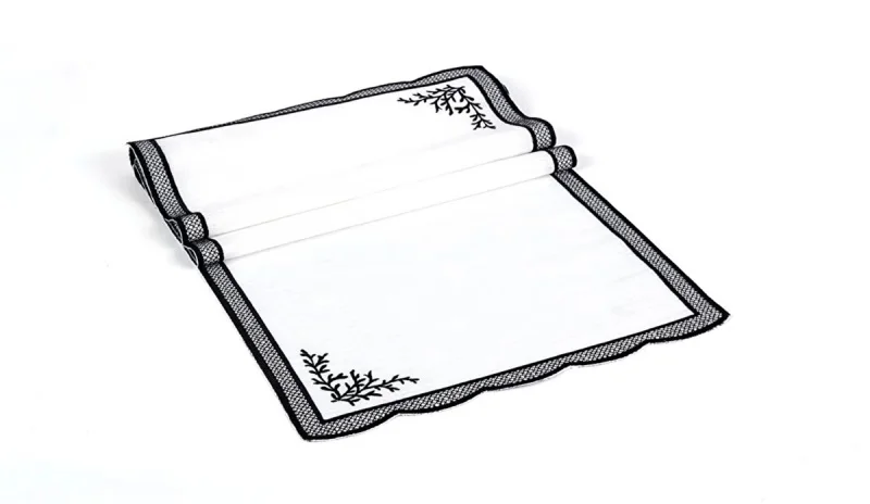 Runner Amerikan Seti Dal Nature Nakışlı Beyaza Siyah 13 Parça