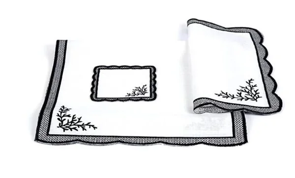 Runner Amerikan Seti Dal Nature Nakışlı Beyaza Siyah 13 Parça