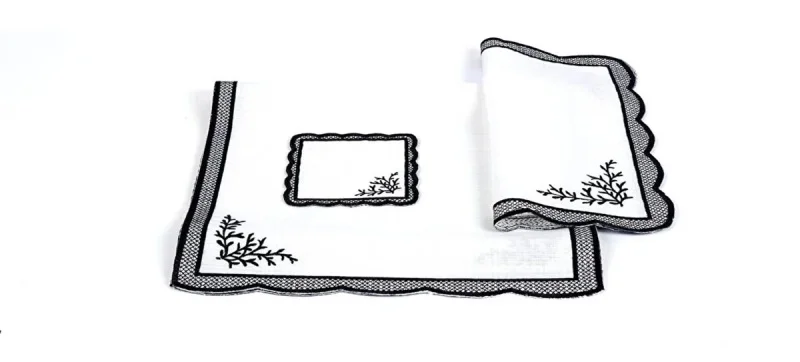 Runner Amerikan Seti Dal Nature Nakışlı Beyaza Siyah 13 Parça