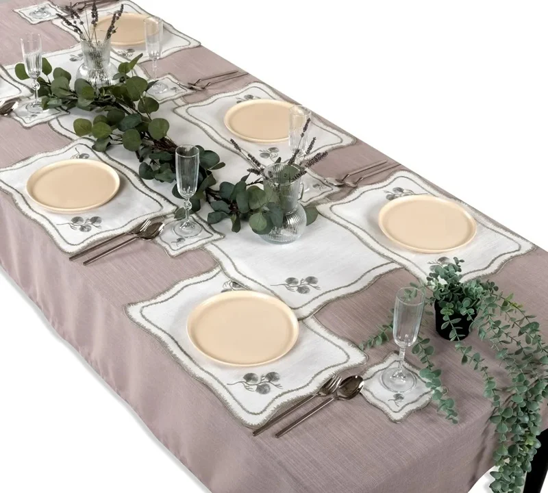 Runner Amerikan Seti Dianna Nature Nakışlı Beyaza Gri 13 Parça