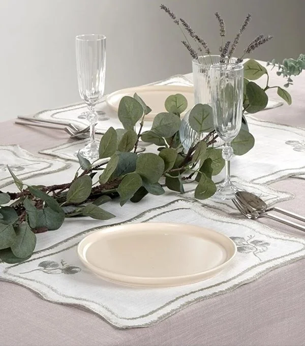 Runner Amerikan Seti Dianna Nature Nakışlı Beyaza Simli 13 Parça