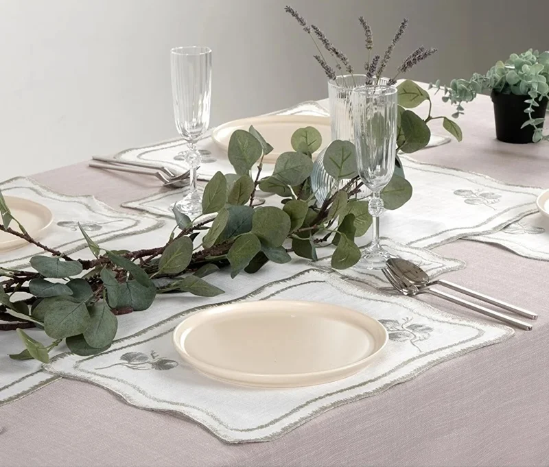 Runner Amerikan Seti Dianna Nature Nakışlı Beyaza Simli 13 Parça