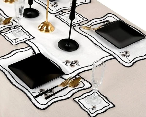 Runner Amerikan Seti Dianna Nature Nakışlı Beyaza Siyah 13 Parça