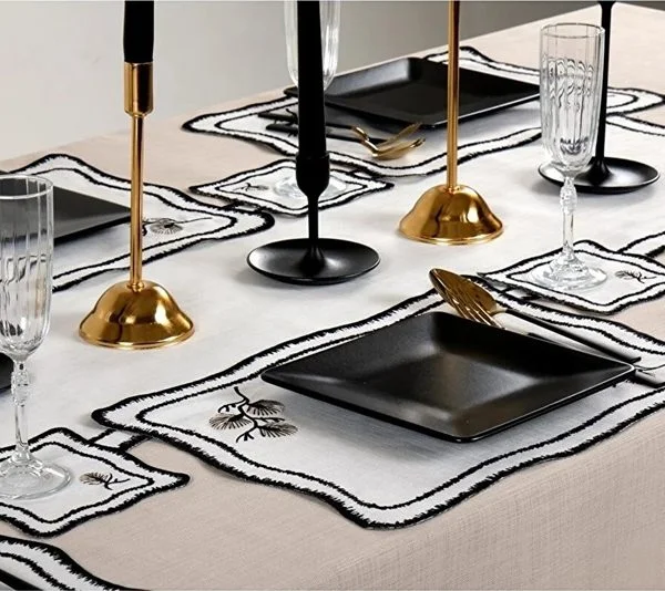 Runner Amerikan Seti Dianna Nature Nakışlı Beyaza Siyah 13 Parça