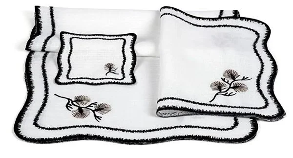 Runner Amerikan Seti Dianna Nature Nakışlı Beyaza Siyah 13 Parça