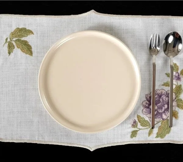 Runner Amerikan Seti Rosa Nature Nakışlı Beyaza Mor Yeşil 13 Parça