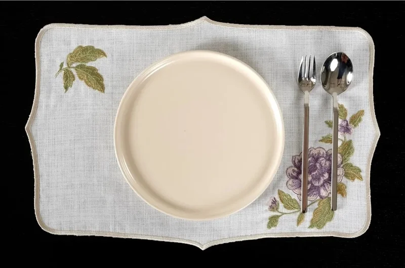 Runner Amerikan Seti Rosa Nature Nakışlı Beyaza Mor Yeşil 13 Parça