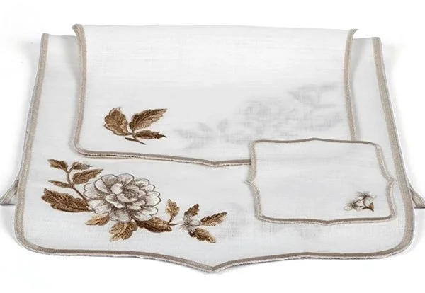 Runner Amerikan Seti Rosa Nature Nakışlı Beyaza Kahve 13 Parça