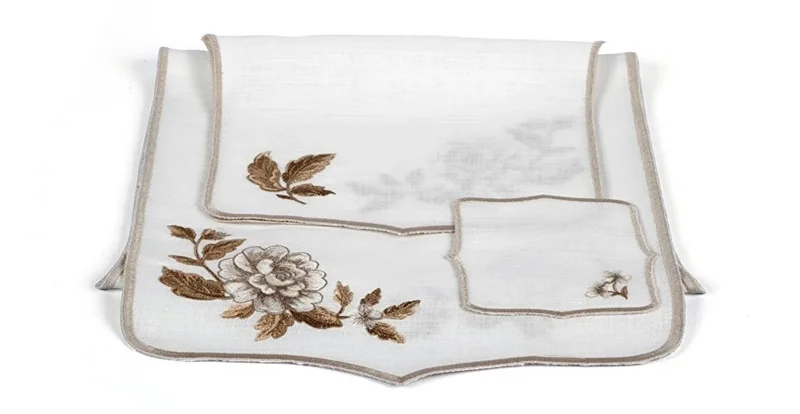 Runner Amerikan Seti Rosa Nature Nakışlı Beyaza Kahve 13 Parça
