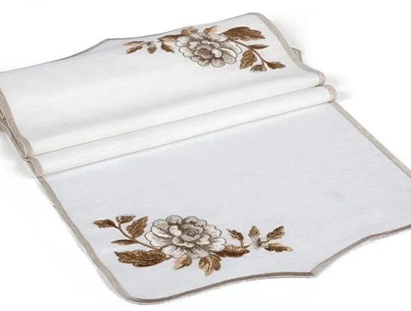 Runner Amerikan Seti Rosa Nature Nakışlı Beyaza Kahve 13 Parça