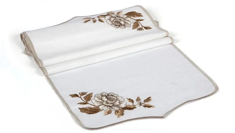 Runner Amerikan Seti Rosa Nature Nakışlı Beyaza Kahve 13 Parça