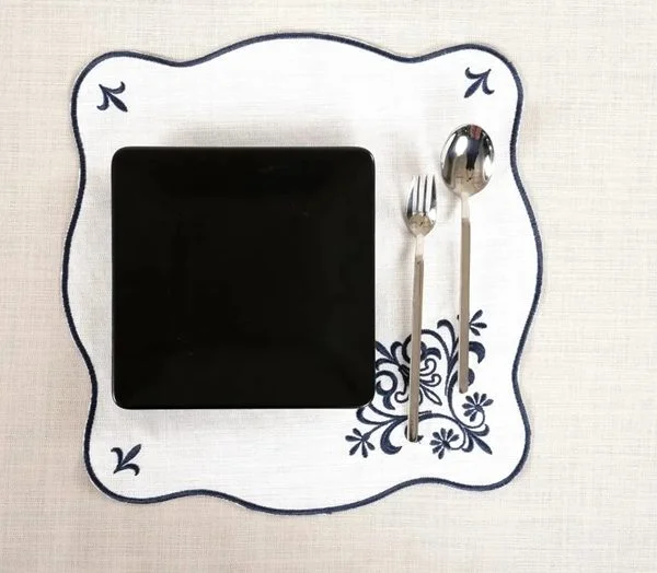 Runner Amerikan Seti Queen Nature Nakışlı Beyaza Lacivert 13 Parça