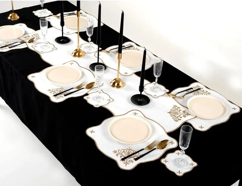 Runner Amerikan Seti Queen Nature Nakışlı Beyaza Altın 13 Parça