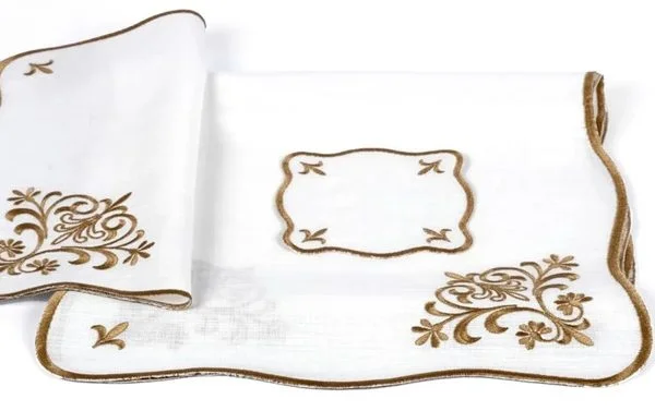 Runner Amerikan Seti Queen Nature Nakışlı Beyaza Altın 13 Parça