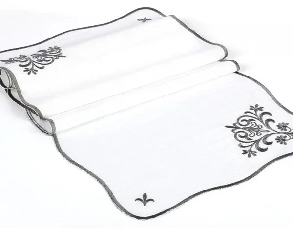 Runner Amerikan Seti Queen Nature Nakışlı Beyaza Gri 13 Parça