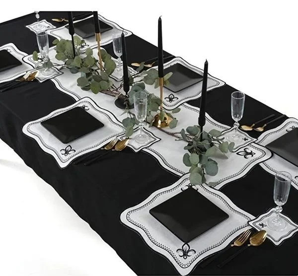 Runner Amerikan Seti King Nature Nakışlı Beyaza Siyah 13 Parça