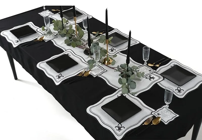 Runner Amerikan Seti King Nature Nakışlı Beyaza Siyah 13 Parça