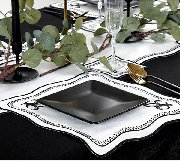 Runner Amerikan Seti King Nature Nakışlı Beyaza Siyah 13 Parça