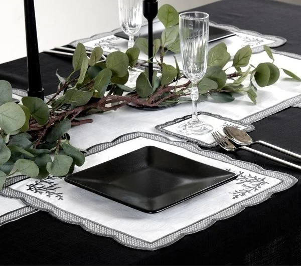 Runner Amerikan Seti Dal Nature Nakışlı Beyaza Gri 13 Parça