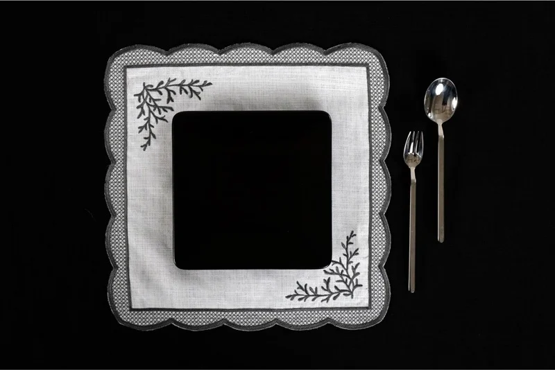 Runner Amerikan Seti Dal Nature Nakışlı Beyaza Gri 13 Parça