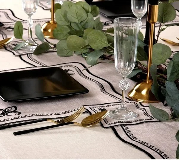 Runner Amerikan Seti King Nature Nakışlı Camela Siyah 13 Parça