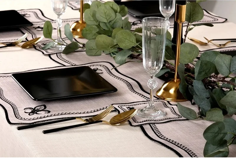 Runner Amerikan Seti King Nature Nakışlı Camela Siyah 13 Parça