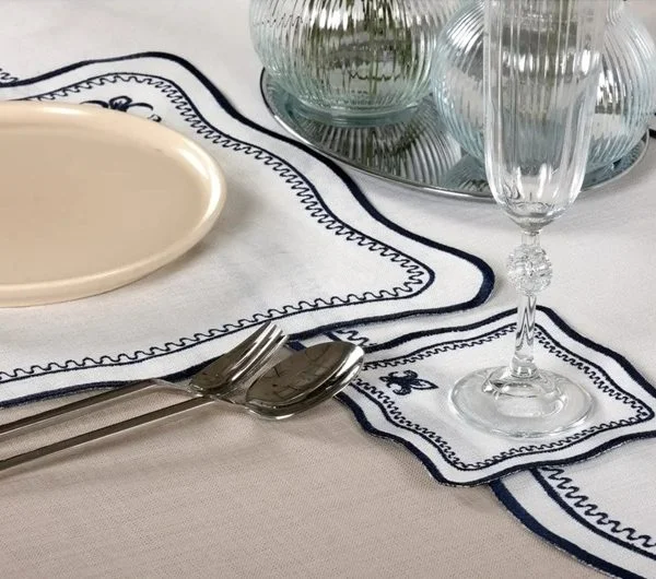 Runner Amerikan Seti King Nature Nakışlı Beyaza Lacivert 13 Parça