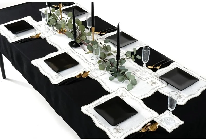 Runner Amerikan Seti King Nature Nakışlı Beyaza Gri 13 Parça