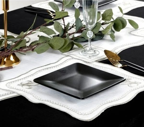 Runner Amerikan Seti King Nature Nakışlı Beyaza Gri 13 Parça