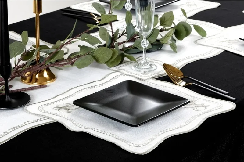 Runner Amerikan Seti King Nature Nakışlı Beyaza Gri 13 Parça