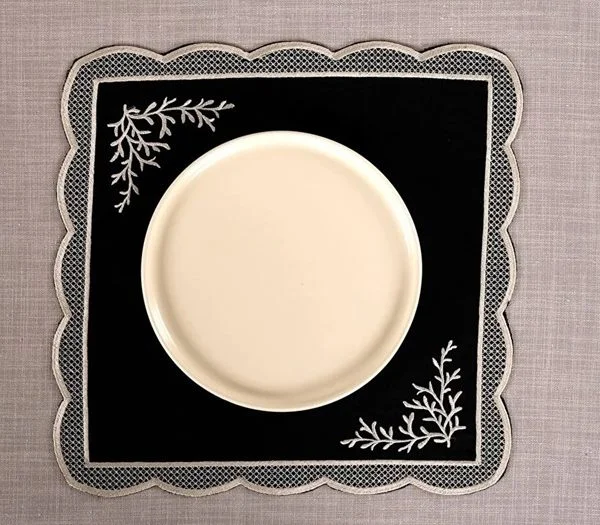 Runner Amerikan Seti Dal Nature Nakışlı Siyah 13 Parça