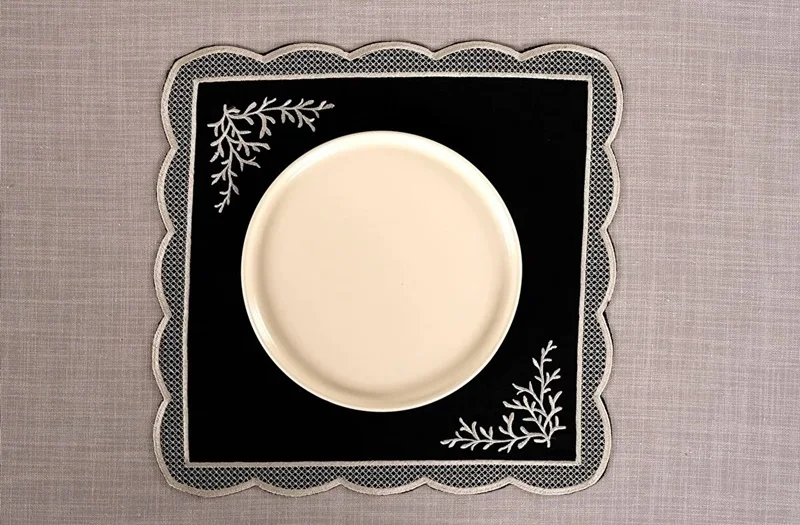 Runner Amerikan Seti Dal Nature Nakışlı Siyah 13 Parça