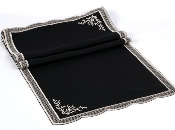 Runner Amerikan Seti Dal Nature Nakışlı Siyah 13 Parça