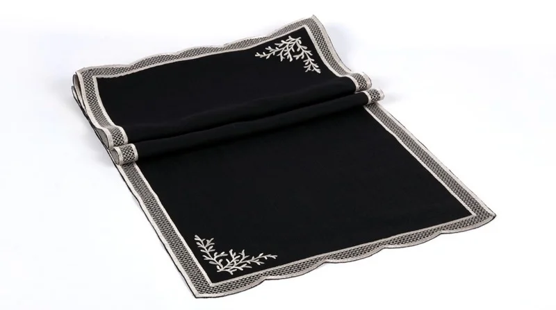 Runner Amerikan Seti Dal Nature Nakışlı Siyah 13 Parça