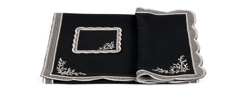 Runner Amerikan Seti Dal Nature Nakışlı Siyah 13 Parça