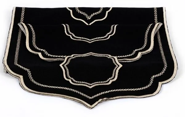 Runner Amerikan Seti Balık Sırtı Nakışlı Siyah 13 Parça Nature Serisi