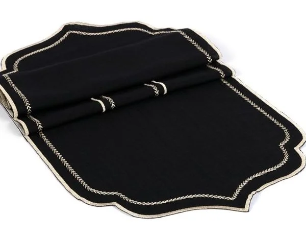 Runner Amerikan Seti Balık Sırtı Nakışlı Siyah 13 Parça Nature Serisi