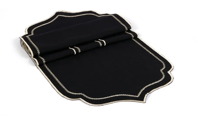 Runner Amerikan Seti Balık Sırtı Nakışlı Siyah 13 Parça Nature Serisi