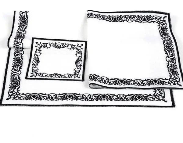 Runner Amerikan Seti Sienal Nature Nakışlı Beyaza Siyah 13 Parça