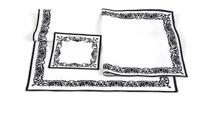 Runner Amerikan Seti Sienal Nature Nakışlı Beyaza Siyah 13 Parça