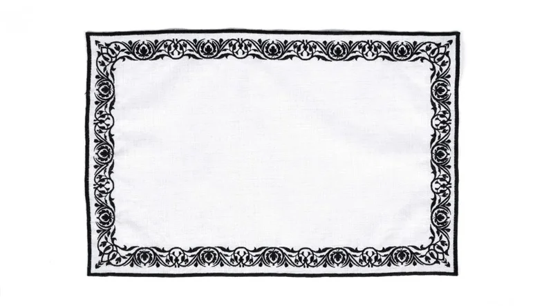 Runner Amerikan Seti Sienal Nature Nakışlı Beyaza Siyah 13 Parça